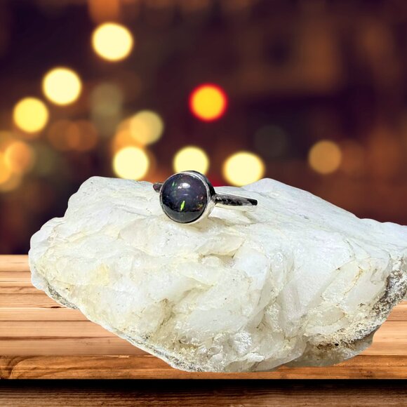 Sterling Silver Ethiopian Black Opal Ring | New | Size 6.5 | Holiday Gift Ready - Picture 1 of 4